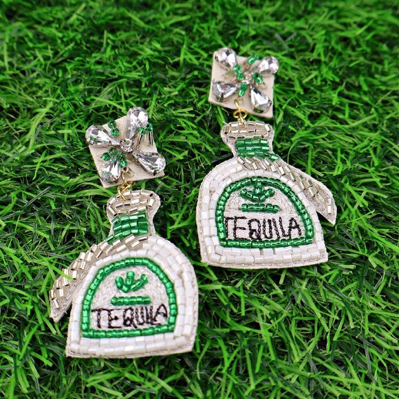 Iconic Tequila Brand Bottle Crystal Beaded Earrings - Picture 2 of 2
